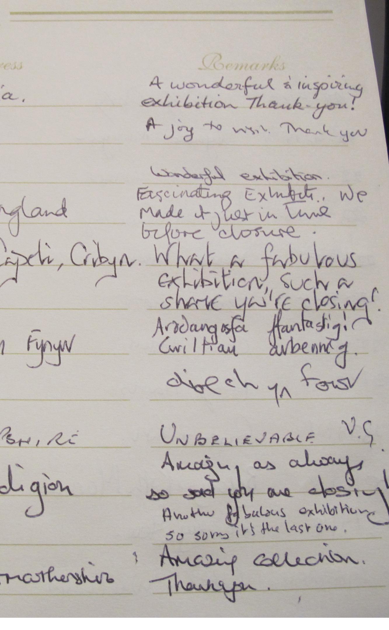 Visitors comments Oct 2018